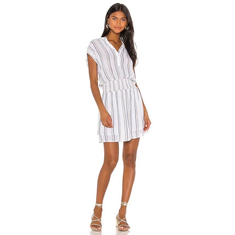 Rails Angelina Ryland Stripe Linen Blend Smocked Waist Mini Dress Small